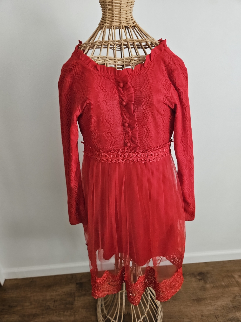 Just Couture Red Lace & Tulle Kids Dress, Size 10
